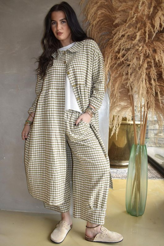 Annie Gingham Peter Pan Frock Coat Olive